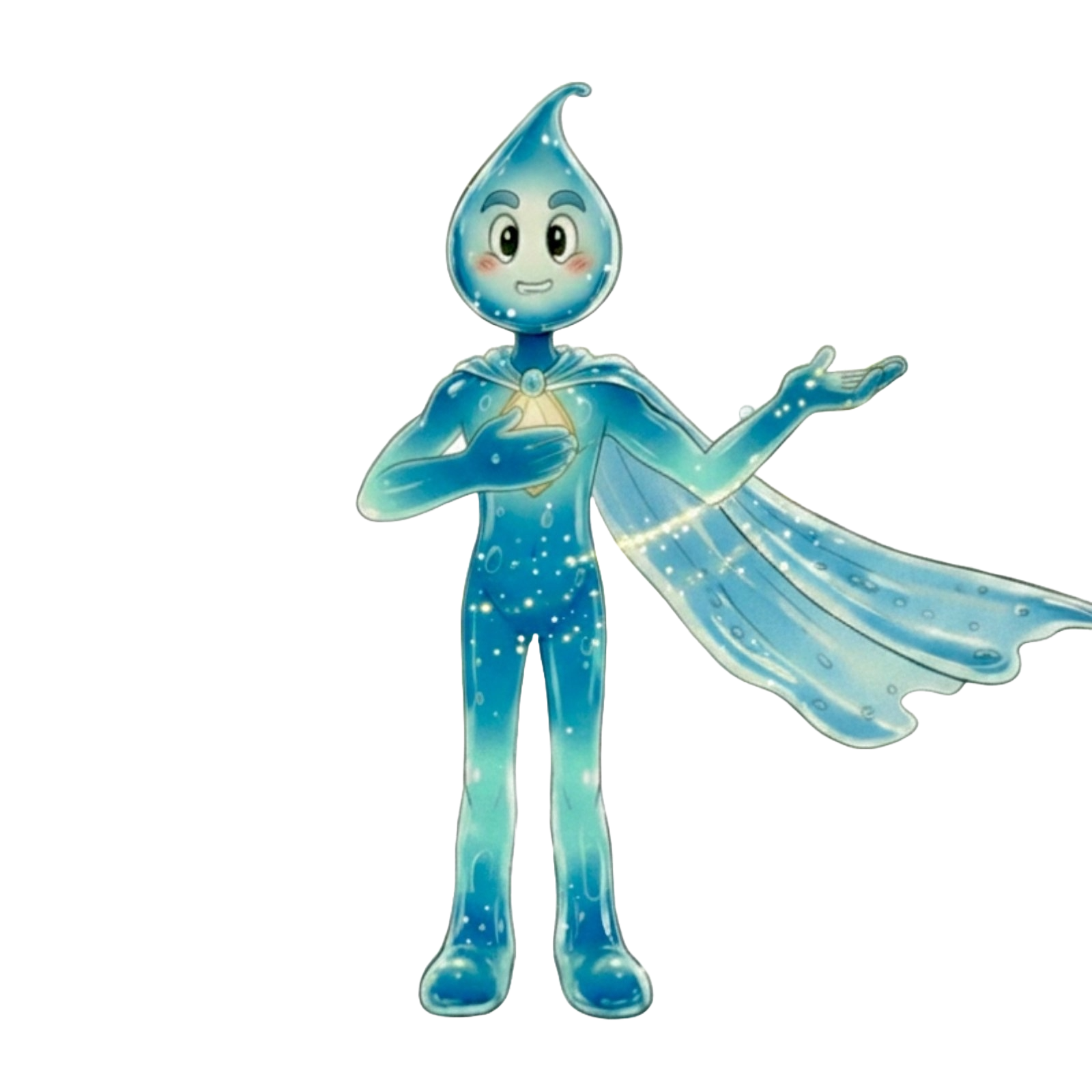 Captain Aqua, a water superhero who teaches children why hydration matters for every cell.